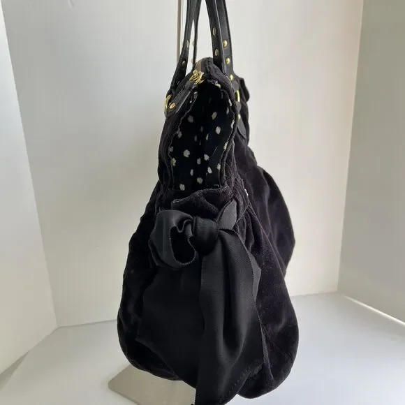 Vintage Juicy Couture Handbag Y2K Black Velour Shoulder Bag Big Rhinestones Bow - Picture 4 of 16